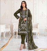 Embroidered 3-Piece Pakistani Suit with Floral Dupatta