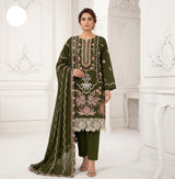 Embroidered 3-Piece Pakistani Suit with Floral Dupatta