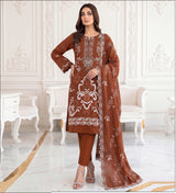 Embroidered 3-Piece Pakistani Suit with Floral Dupatta