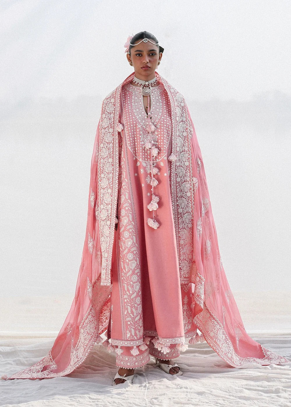 Peach Embroidered 3-Piece Pakistani Suit with Printed Dupatta