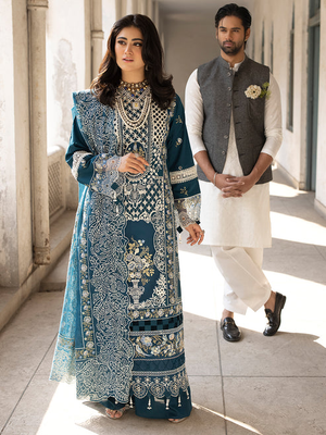 Teal Embroidered 3-Piece Pakistani Suit with Printed Dupatta