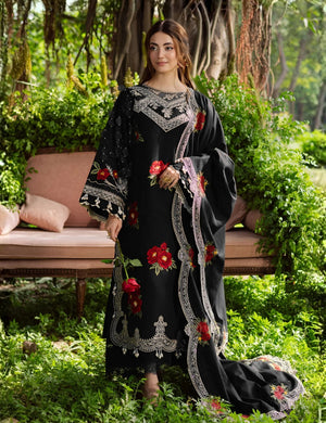 Black Floral Embroidered 3-Piece Pakistani Suit with Printed Dupatta