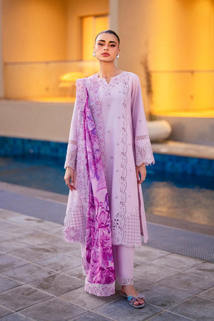 Lavender Embroidered 3-Piece Pakistani Suit with Printed Dupatta