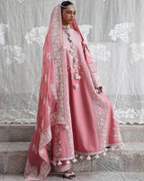 Peach Embroidered 3-Piece Pakistani Suit with Printed Dupatta
