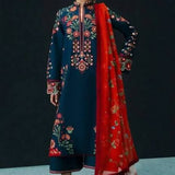 Embroidered 3-Piece Pakistani Suit with Floral Dupatta