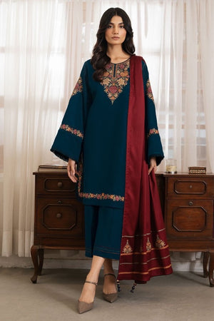 Teal Blue & Maroon Embroidered Pakistani 3 Piece Suit
